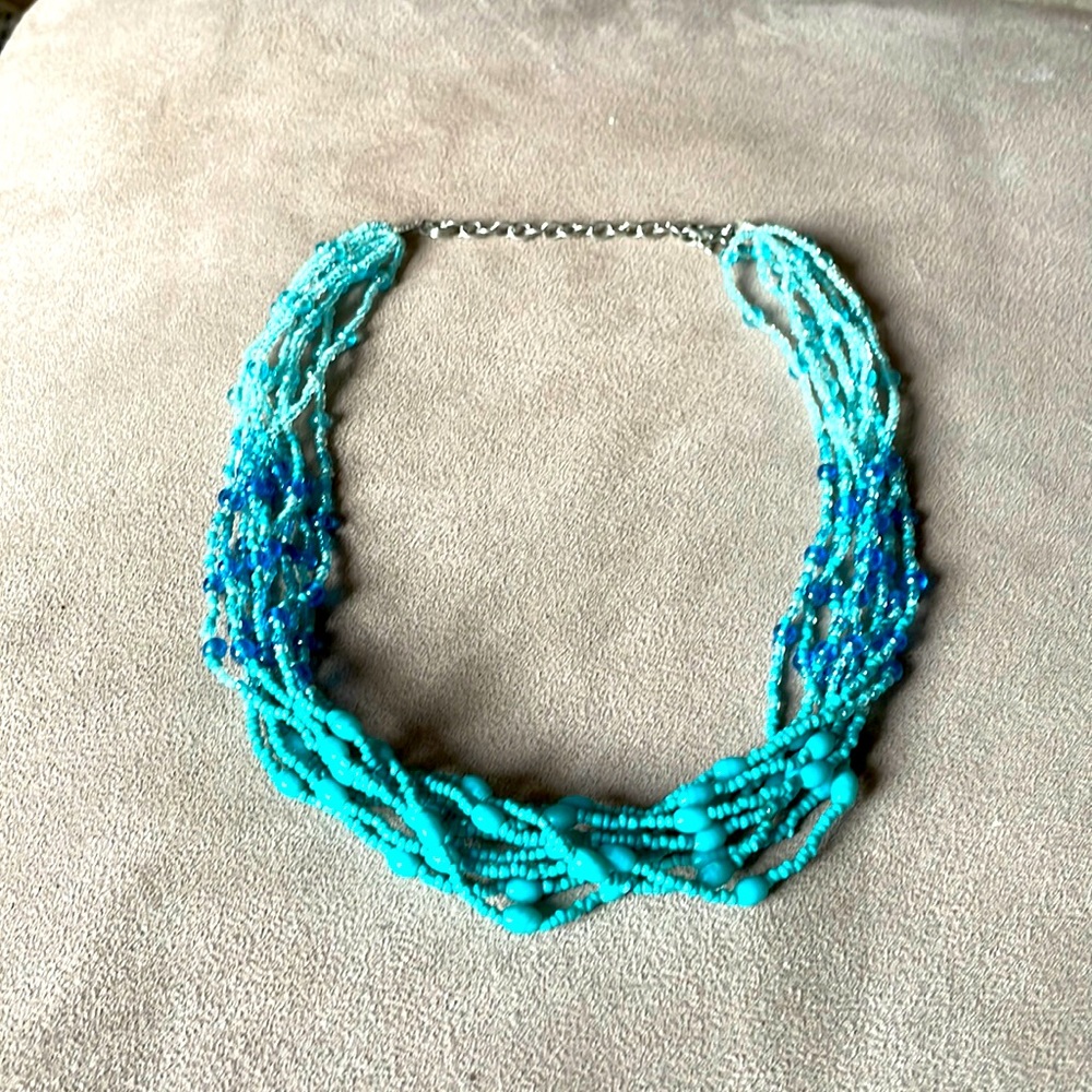 Beaded necklace, teal